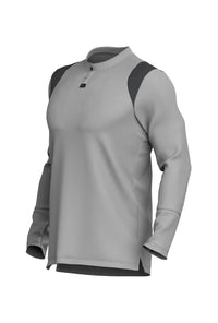 Ghost Grey/Black long sleeve golf shirt product render with contrast shoulder panels