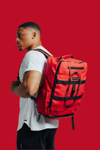 Kingdom Red Ai1 Turtle Shell backpack by BodCraft, leather-finish outer layers, 18.5 by 12 by 8 inches