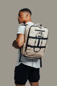 Sand Ai1 Turtle Shell backpack by BodCraft, leather-finish outer layers, 18.5 by 12 by 8 inches