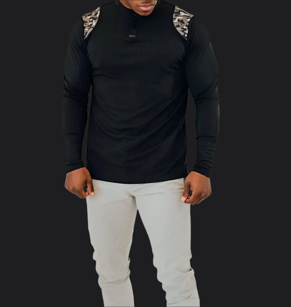 Men’s Ace Long Sleeve Golf Shirt - Black/Camo BodCraft
