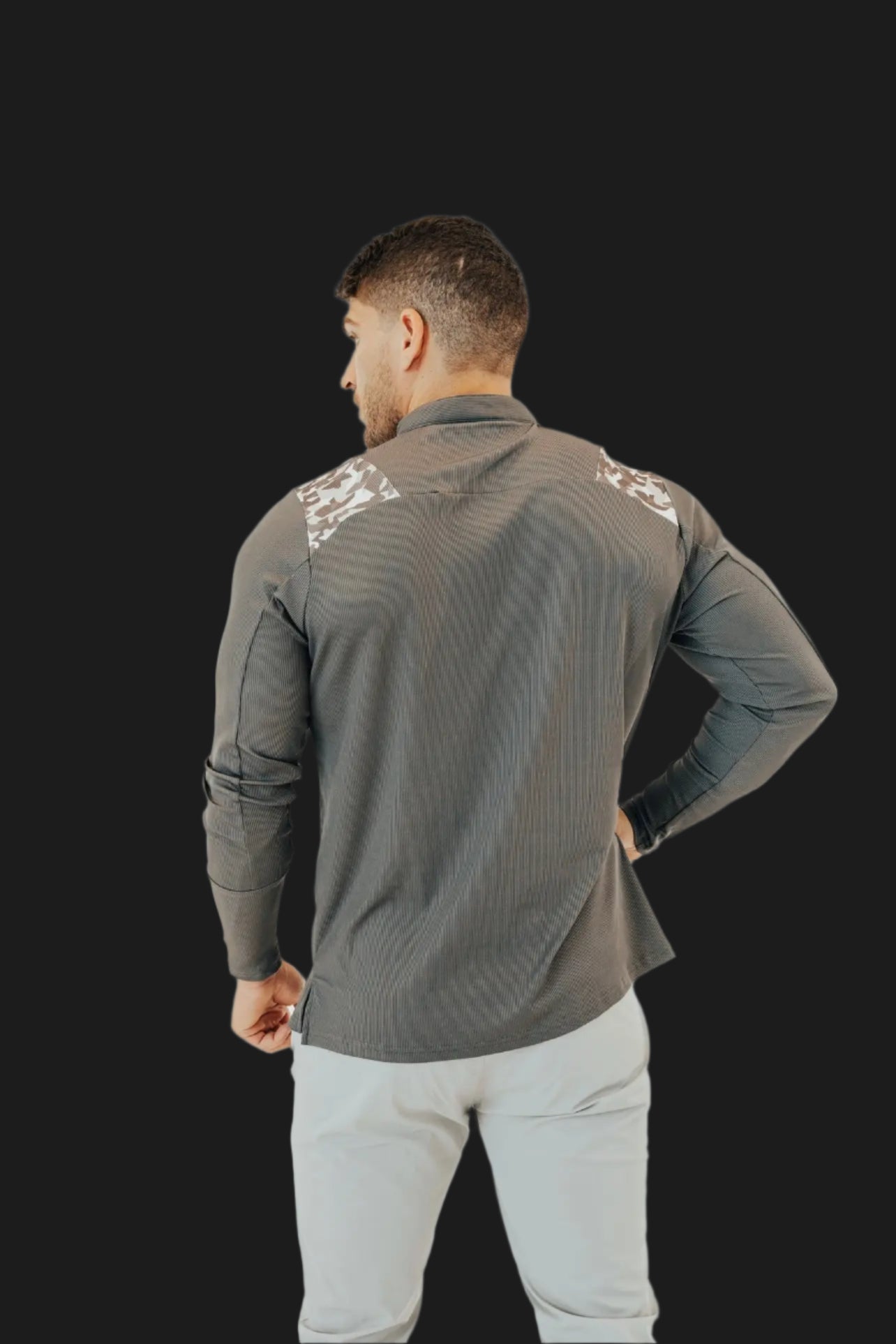 Men’s Ace Long Sleeve Golf Shirt - Storm Grey/Camo BodCraft