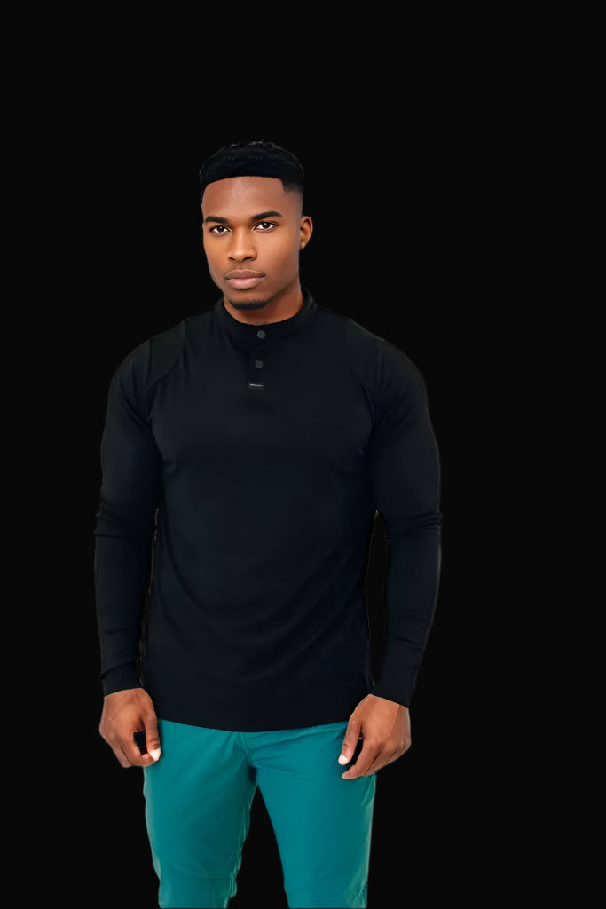 Men’s Ace Long Sleeve Golf Shirt - All Black BodCraft