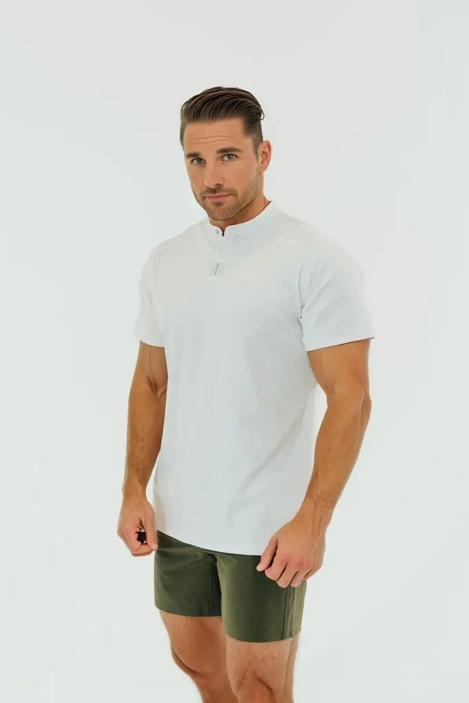 Men's short sleeve golf shirt in Blizzard White by BodCraft, moisture-wicking fabric