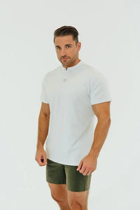 Men's short sleeve golf shirt in Blizzard White by BodCraft, moisture-wicking fabric