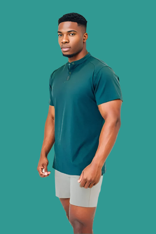 Men's short sleeve golf shirt in Pine Green by BodCraft, moisture-wicking fabric