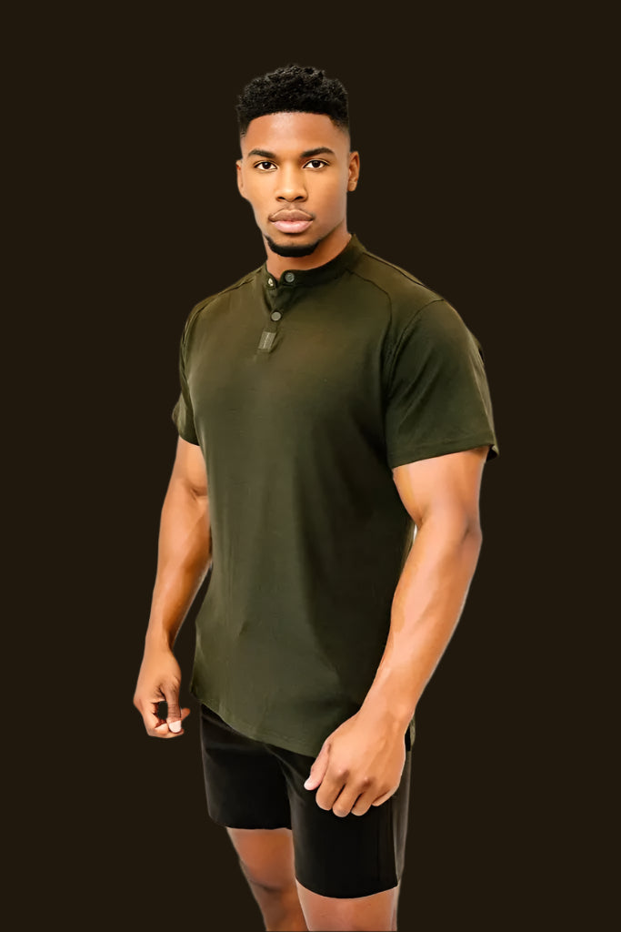 Men's short sleeve golf shirt in Seaweed Green by BodCraft, moisture-wicking fabric