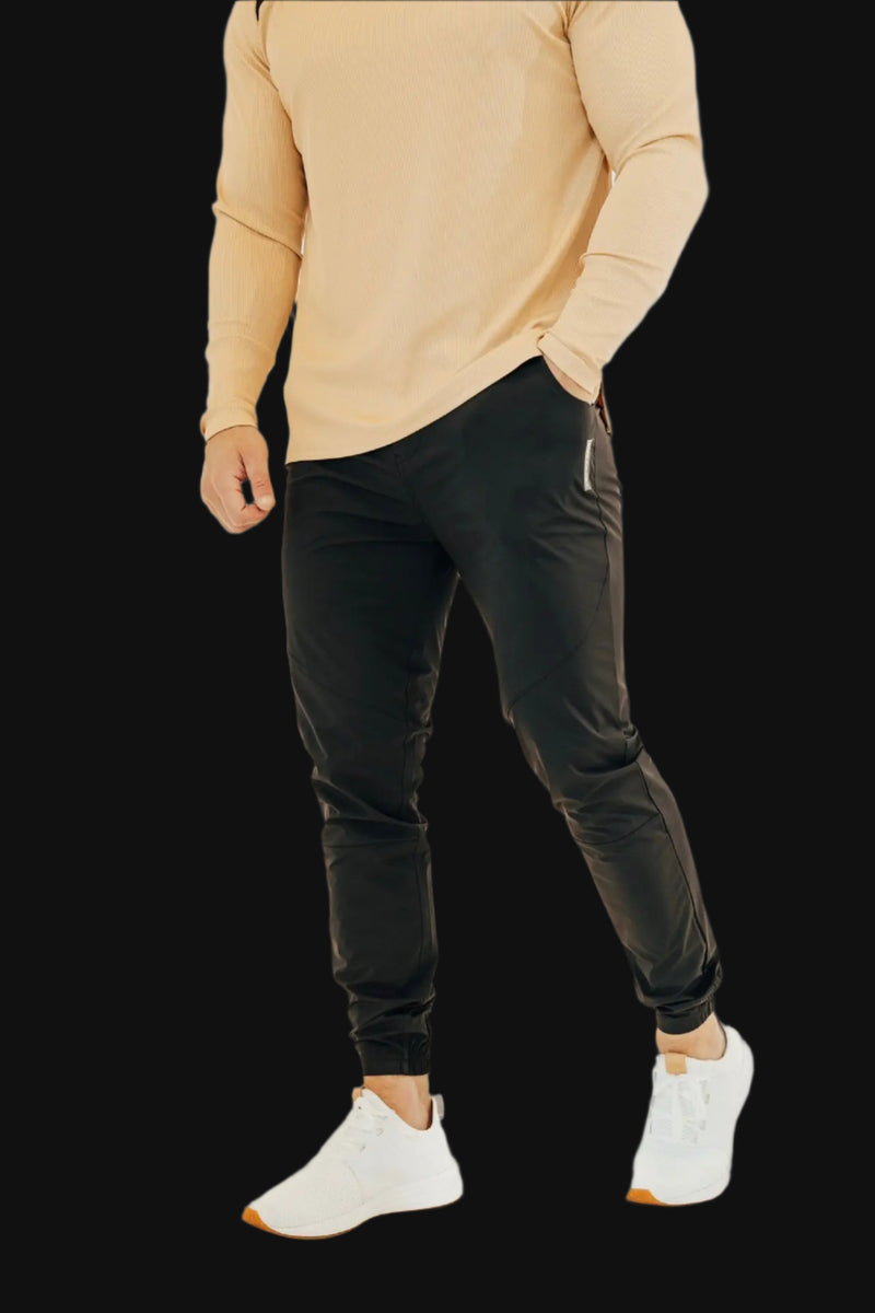 Men's golf joggers in Midnight Black by BodCraft, tapered designer cut