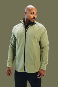 Men's lightweight full-zip training jacket in Light Olive by BodCraft