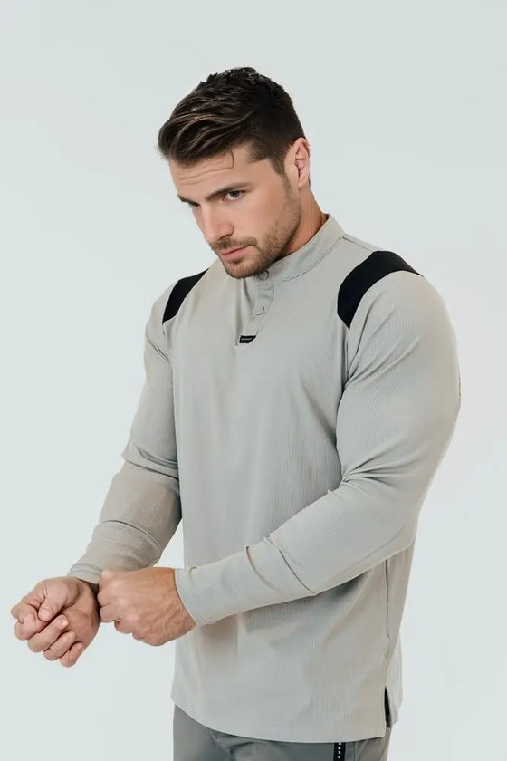 Men’s Ace Long Sleeve Golf Shirt - Ghost Grey/Black BodCraft