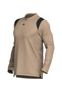 King's Gold/Black long sleeve golf shirt render with button placket and black yoke