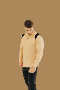Men's long sleeve golf shirt in King's Gold and black by BodCraft