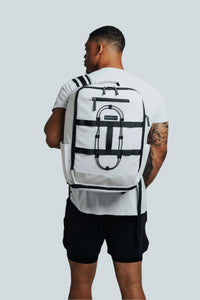 Blizzard White Ai1 Turtle Shell backpack by BodCraft, leather-finish outer layers, 18.5 by 12 by 8 inches