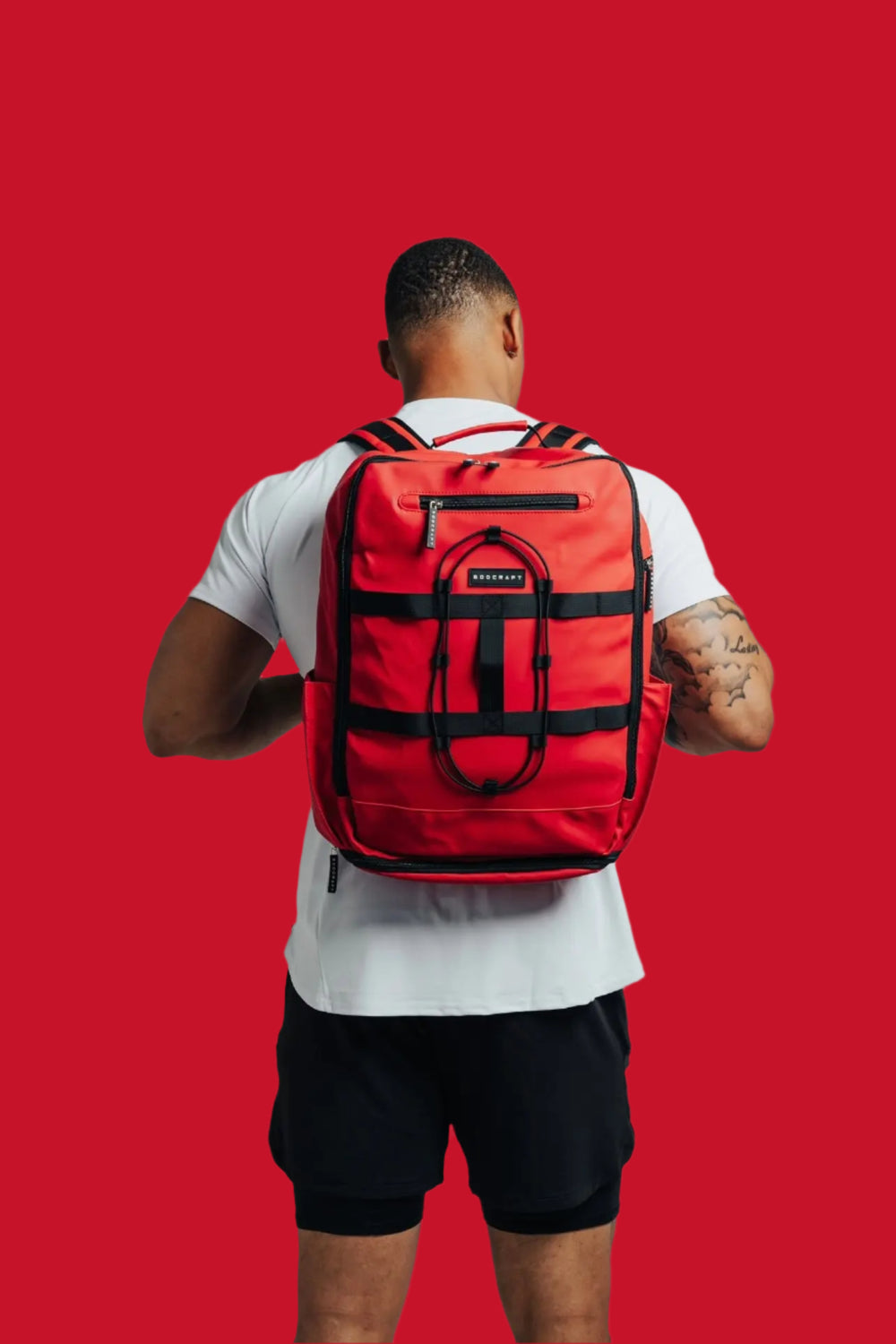 BodCraft Ai1 Turtle Shell backpack in Kingdom Red, a heavy-duty gym and travel bag with a vented shoe compartment