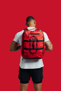 BodCraft Ai1 Turtle Shell backpack in Kingdom Red, a heavy-duty gym and travel bag with a vented shoe compartment