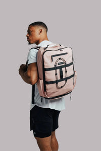 Mauve Pink Ai1 Turtle Shell backpack by BodCraft, leather-finish outer layers, 18.5 by 12 by 8 inches
