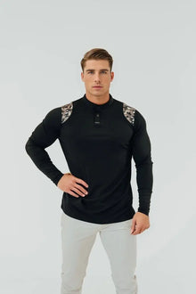  Men’s Ace Long Sleeve Golf Shirt - Black/Camo BodCraft