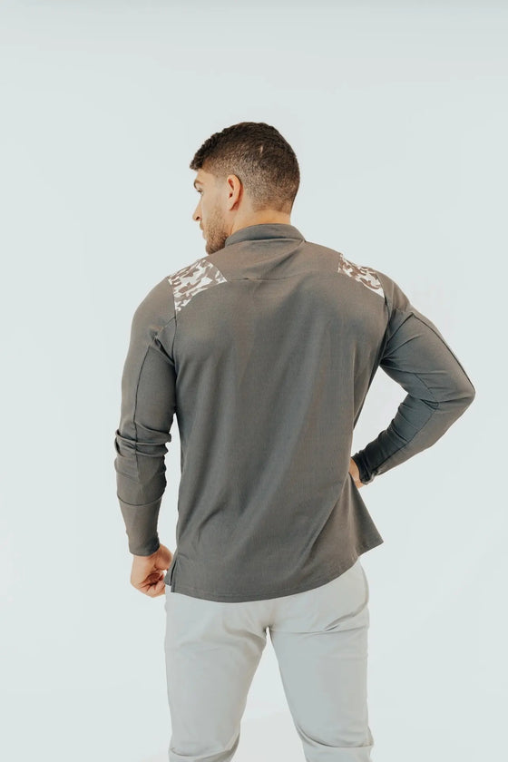 Men’s Ace Long Sleeve Golf Shirt - Storm Grey/Camo BodCraft