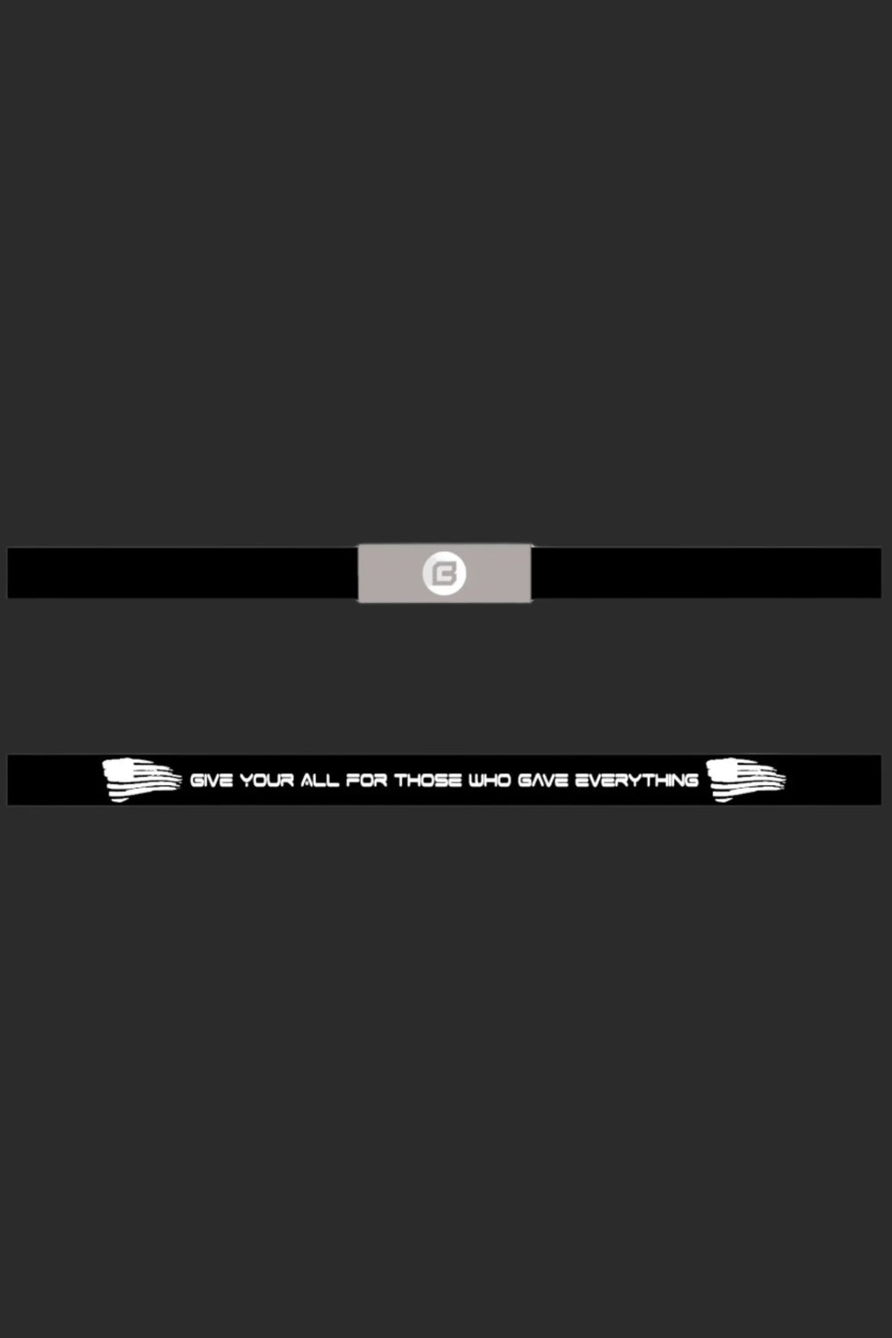 Give Your All Freedom Band in black with a metal logo plate and flag print strap