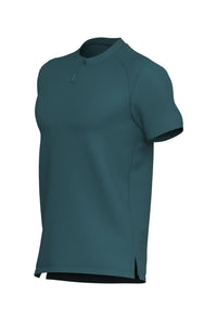 Pine Green short sleeve golf shirt render with raglan sleeves and button placket