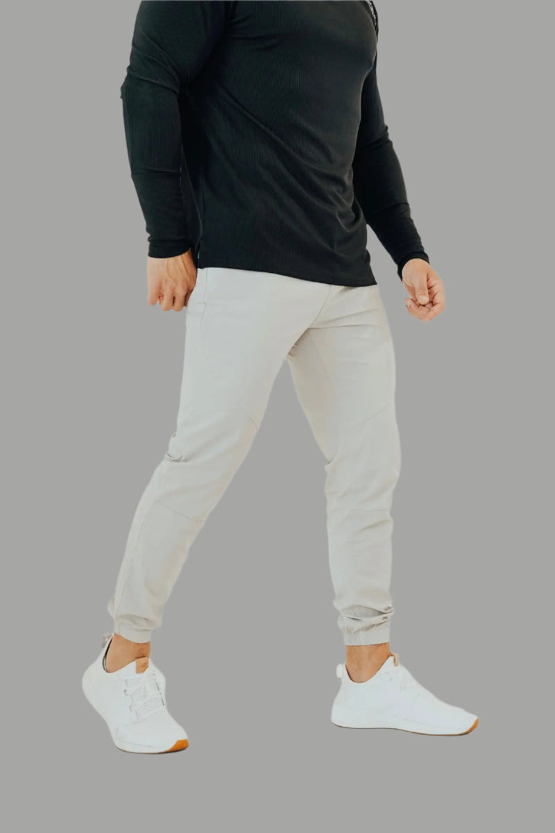 Men's golf joggers in Pebble Grey by BodCraft, tapered designer cut