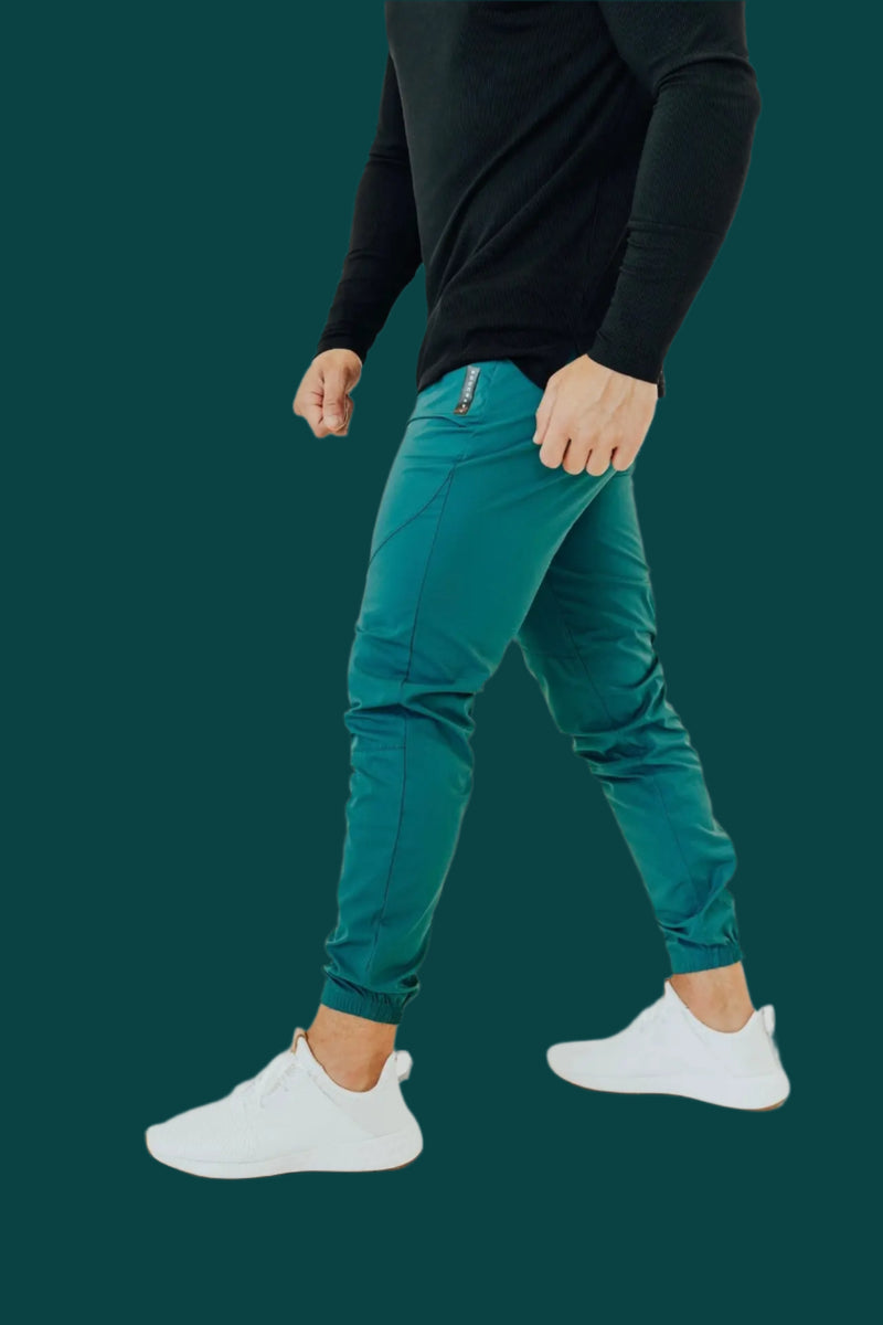 Men's golf joggers in Pine Green by BodCraft, tapered designer cut