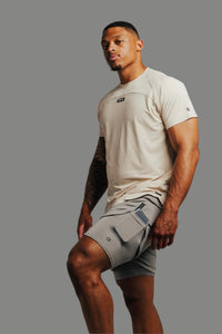 Ghost Grey 2-in-1 training shorts with the phone pocket visible on the liner