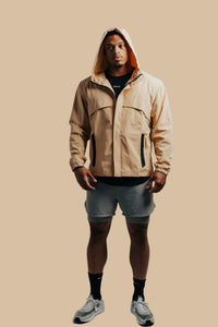 King's Gold Ai1 Stealth jacket worn zipped with hood up