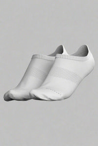 Pair of Blizzard White no-show training socks, side view on grey