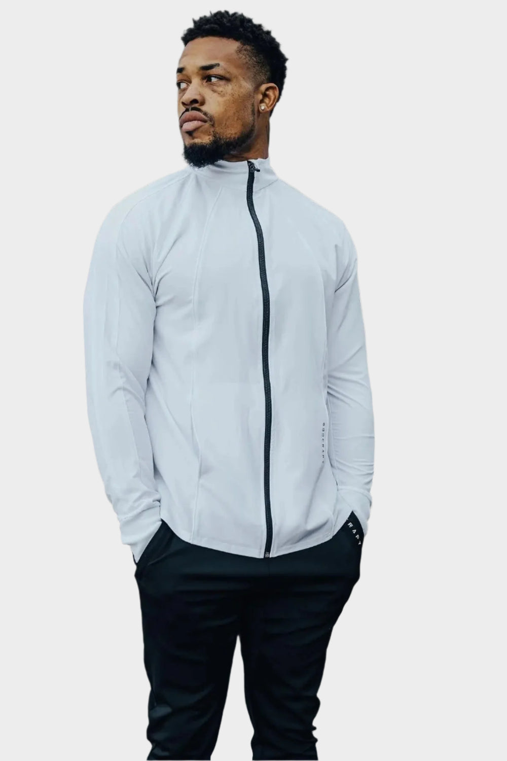 Men's lightweight full-zip training jacket in Blizzard White by BodCraft