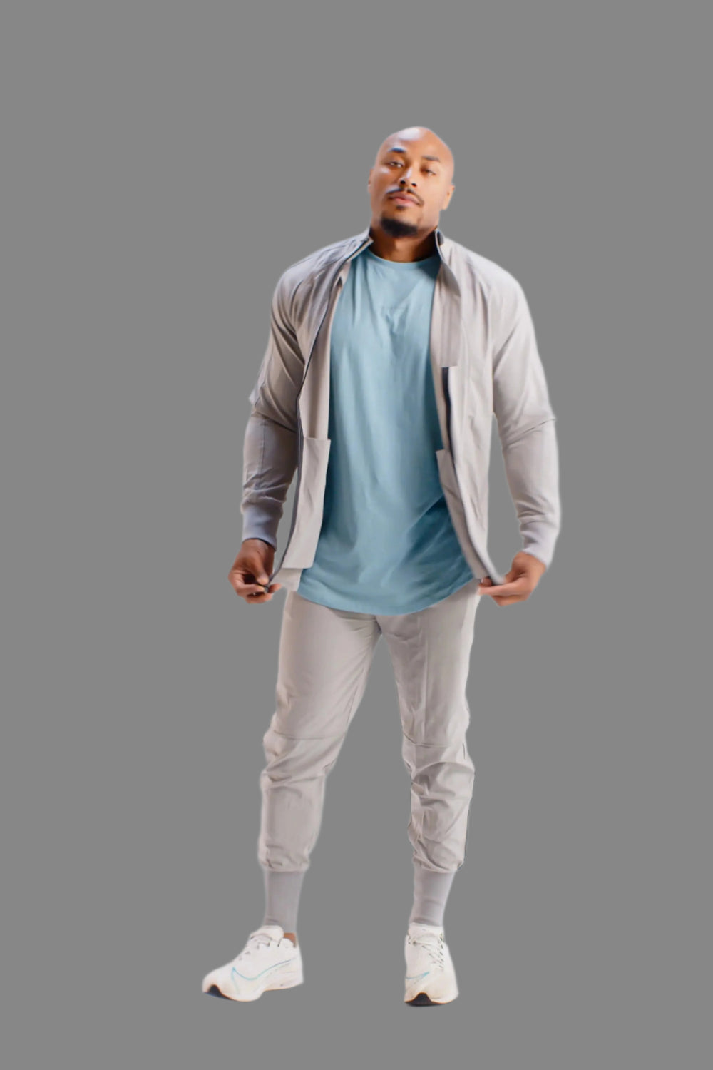 Men's lightweight full-zip training jacket in Ghost Grey by BodCraft
