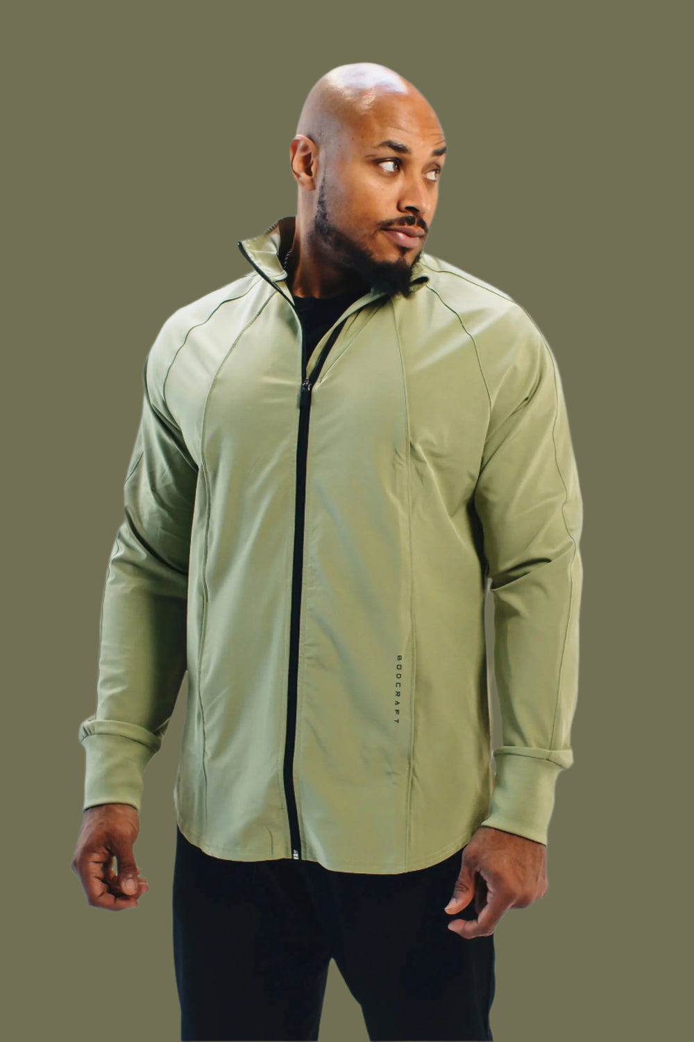 Men's lightweight full-zip training jacket in Light Olive by BodCraft